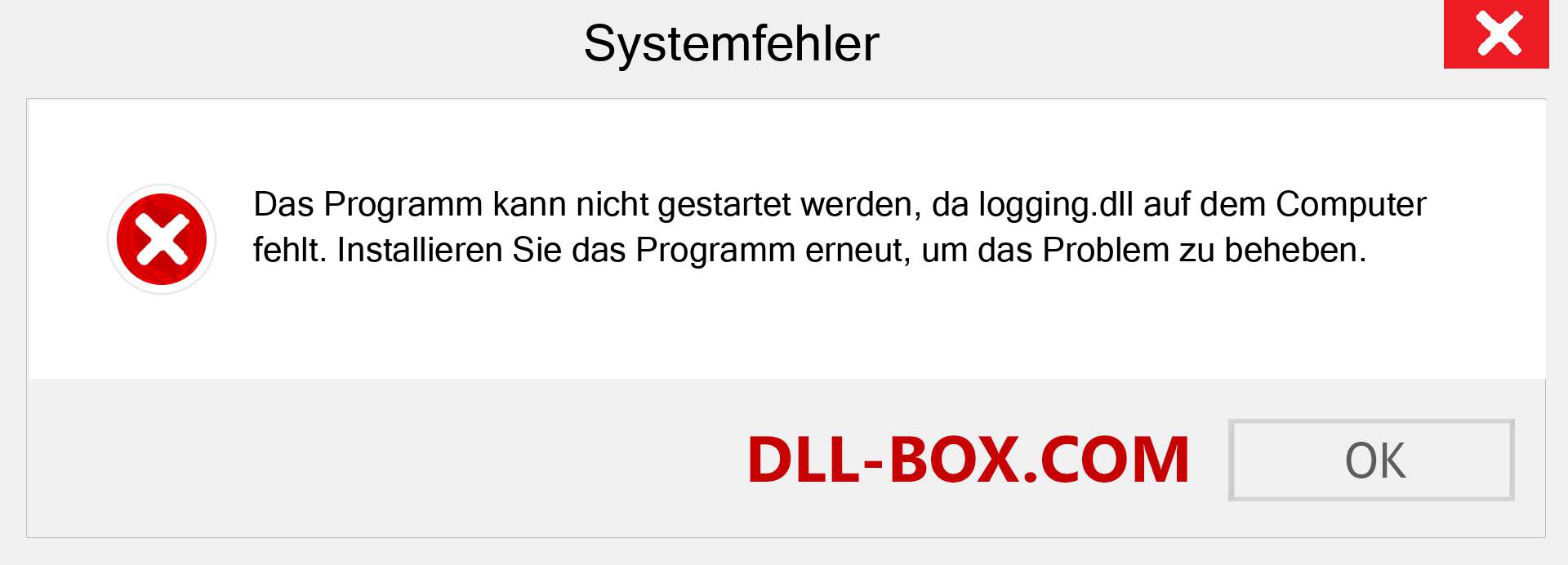 logging.dll-Datei fehlt?. Download für Windows 7, 8, 10 - Fix logging dll Missing Error unter Windows, Fotos, Bildern