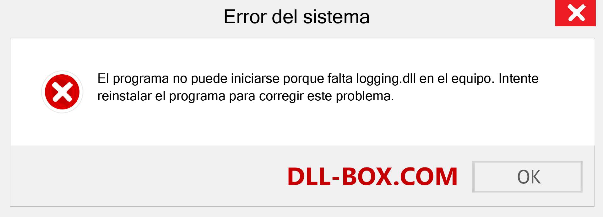 ¿Falta el archivo logging.dll ?. Descargar para Windows 7, 8, 10 - Corregir logging dll Missing Error en Windows, fotos, imágenes