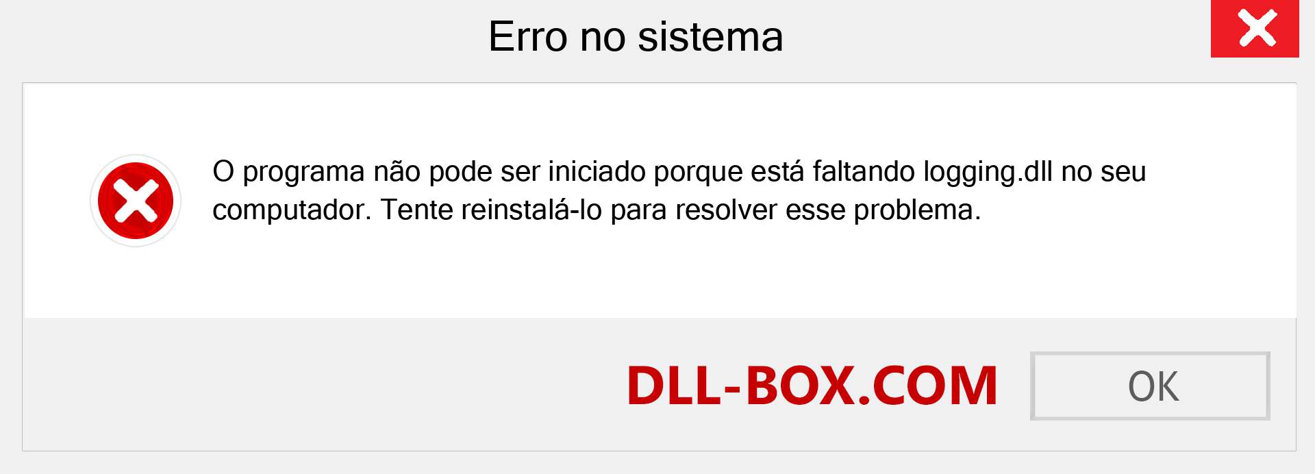 Arquivo logging.dll ausente ?. Download para Windows 7, 8, 10 - Correção de erro ausente logging dll no Windows, fotos, imagens